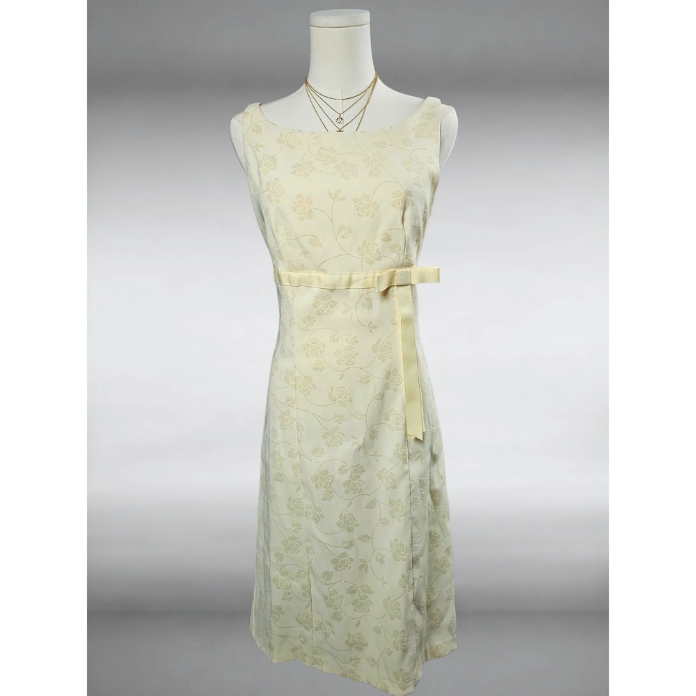 B. Darlin Floral Jacquard Dress 9/10 Pastel Yellow Glitter Sheath Bow Vintage